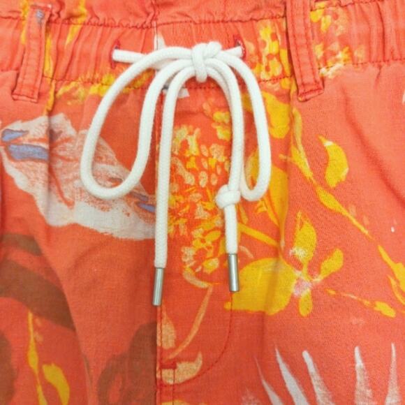 GAP LINEN Shorts Sz S ORANGE Tropical Pull-On Floral Boxy Beach Travel Coastal - Picture 2 of 10